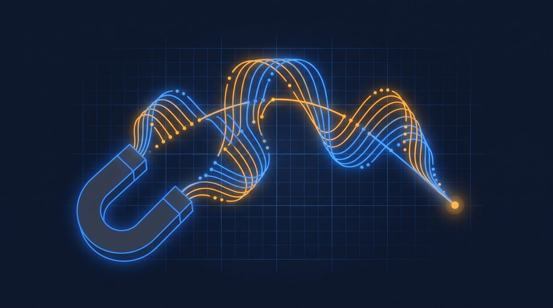 Electromagnetic wave of interleaved perpendicular ripples emerging from an unmarked magnet toward a glowing point charge