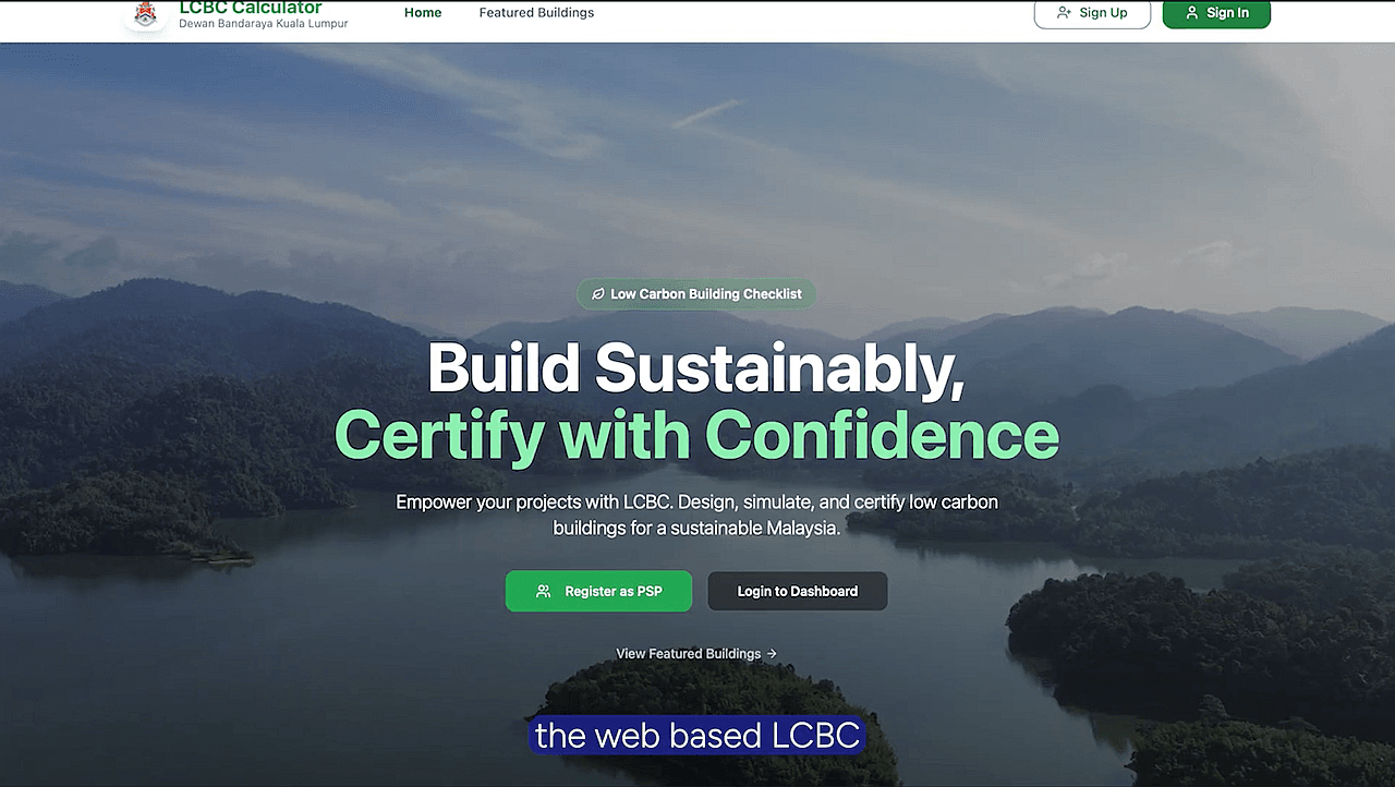 The LCBC low-carbon building portal homepage, built for DBKL Kuala Lumpur