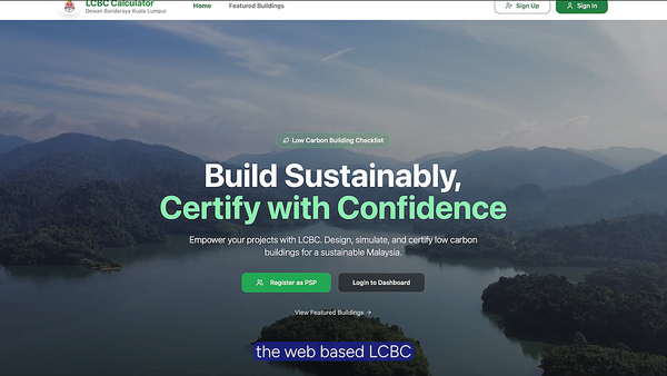 The LCBC low-carbon building portal homepage, built for DBKL Kuala Lumpur